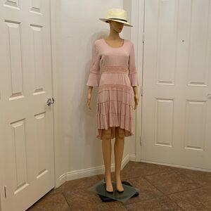 Solitaire Small Mauve Pink Scoop Neck Crotchet Lace Ruffles Bell Sleeves New